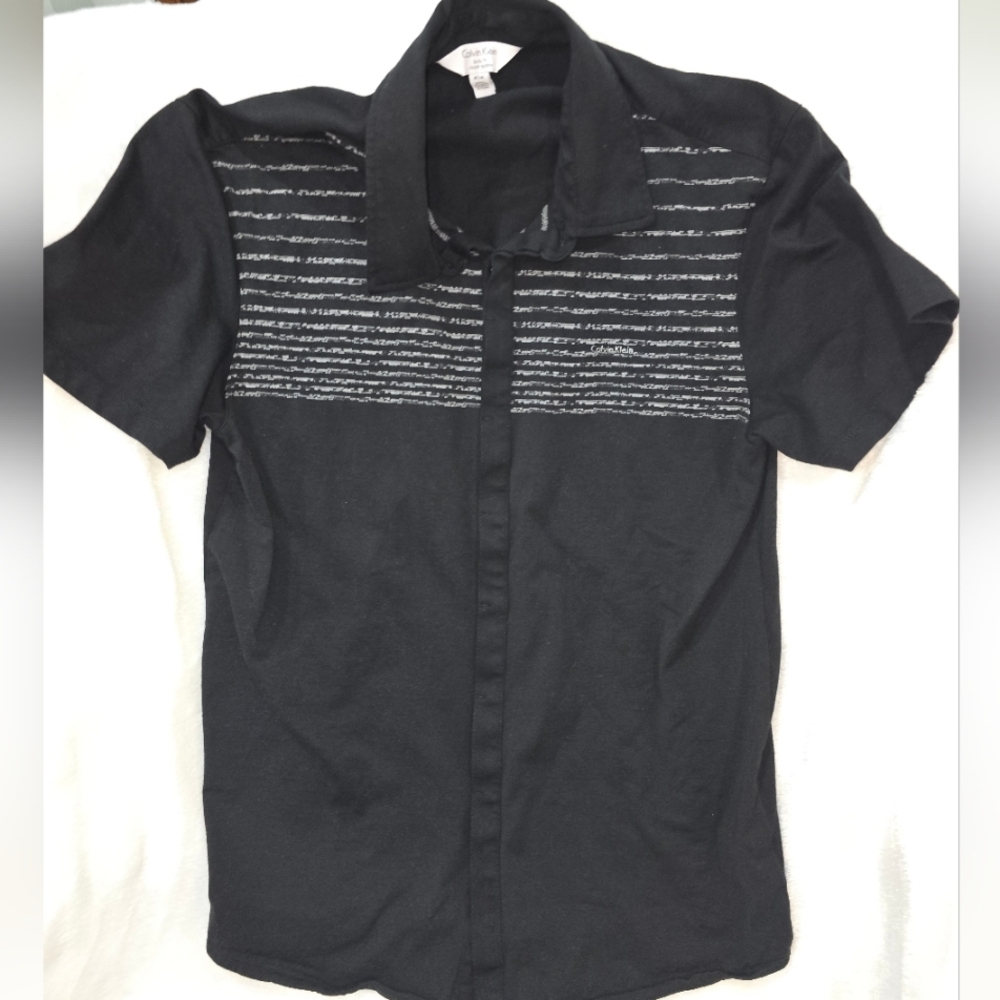 Calvin Klein Men's Black Short Sleeve Striped Shirt